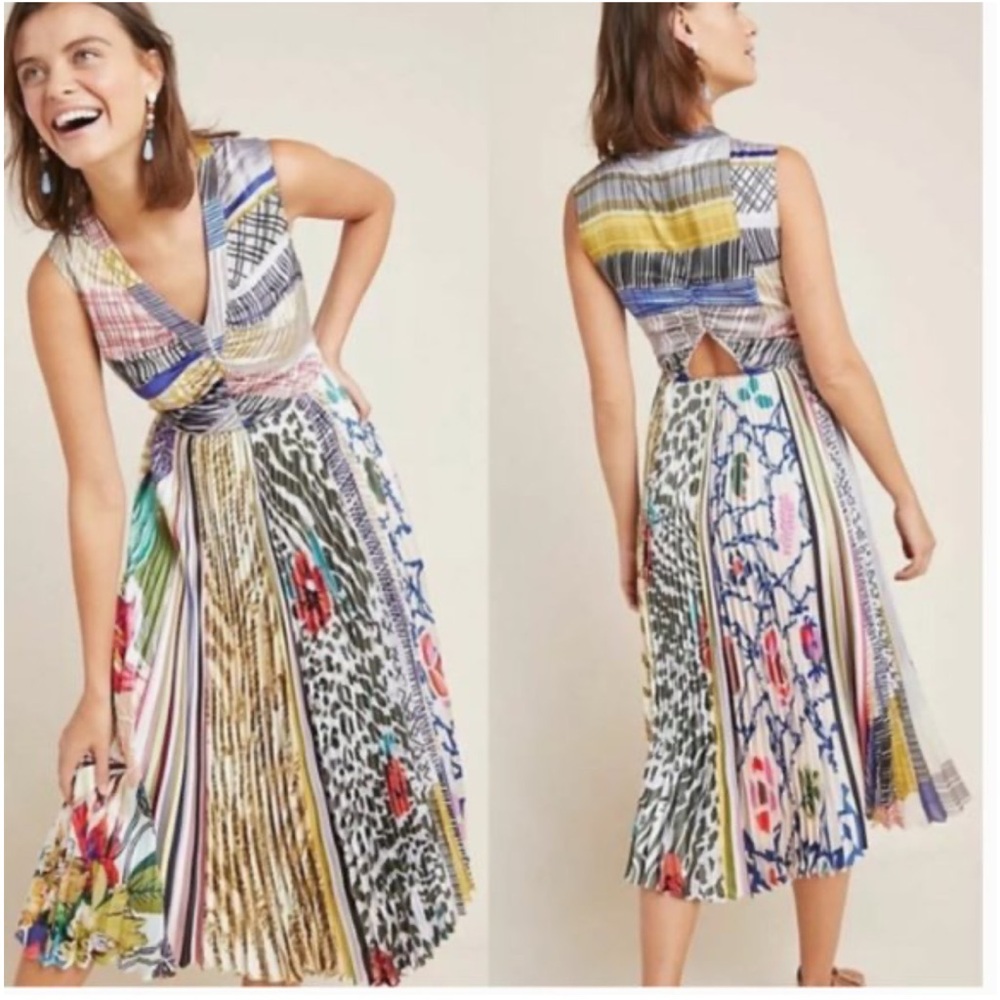 Anthropologie Geisha Designs Jacinta Pleated Multicolor Dress $220 NWT size 4